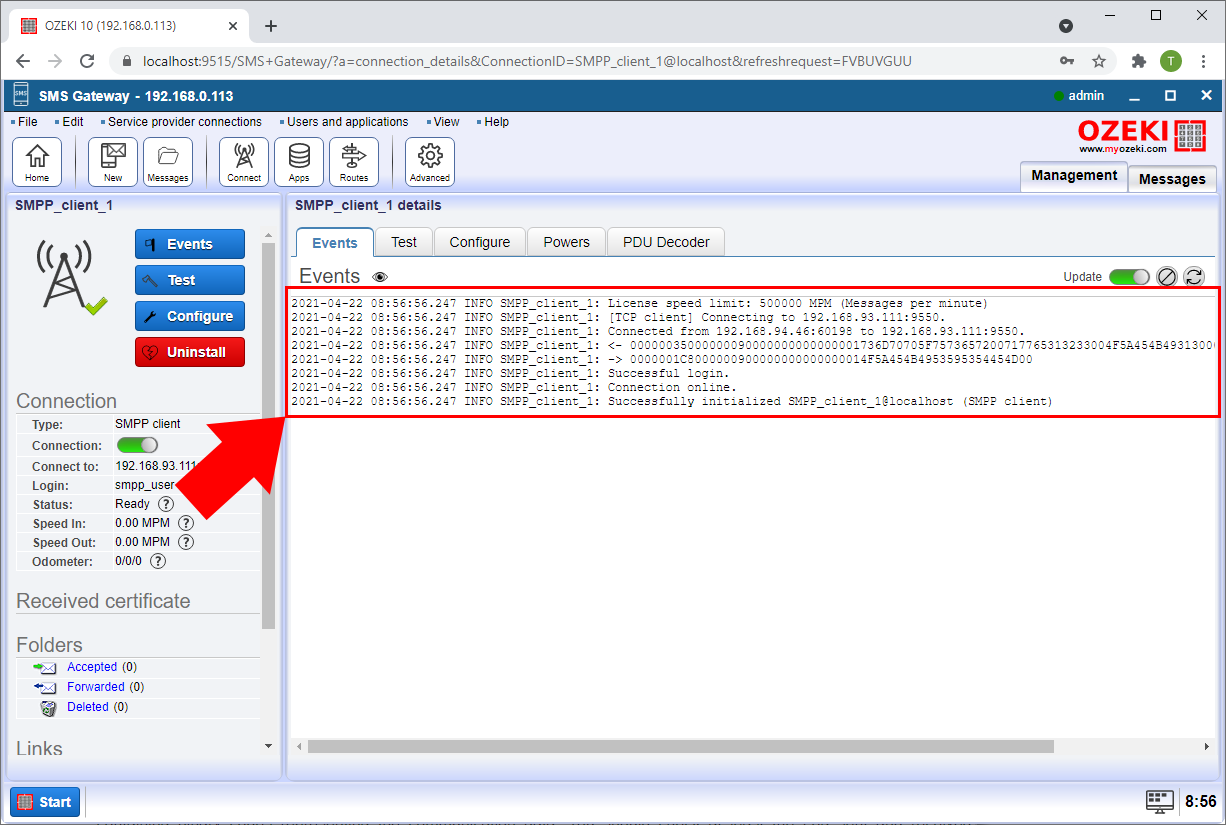 smpp client connection log