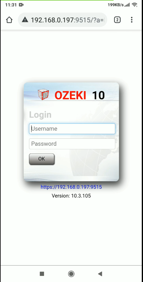 login form of ozeki sms gateway